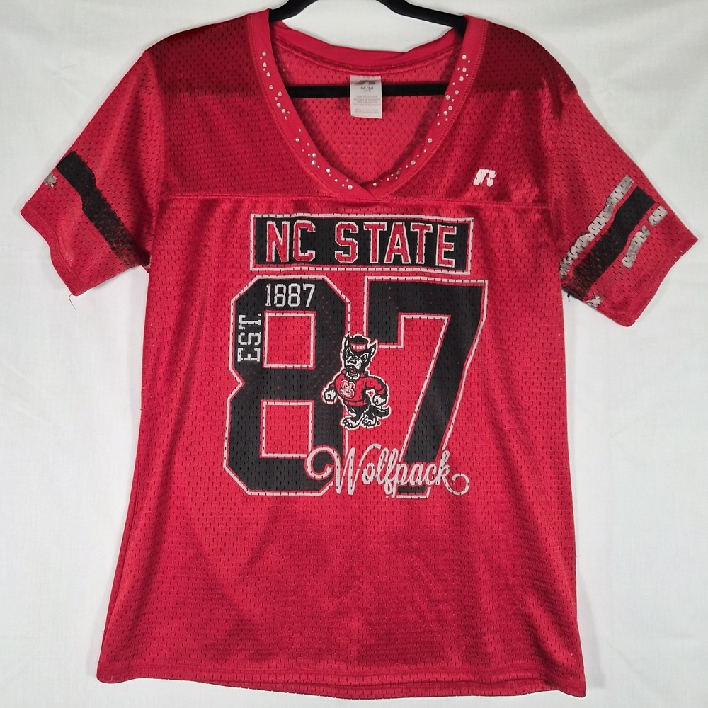 NC State Wolfpack Jersey Women‎ Medium Red Russell Athletic Mesh Football...